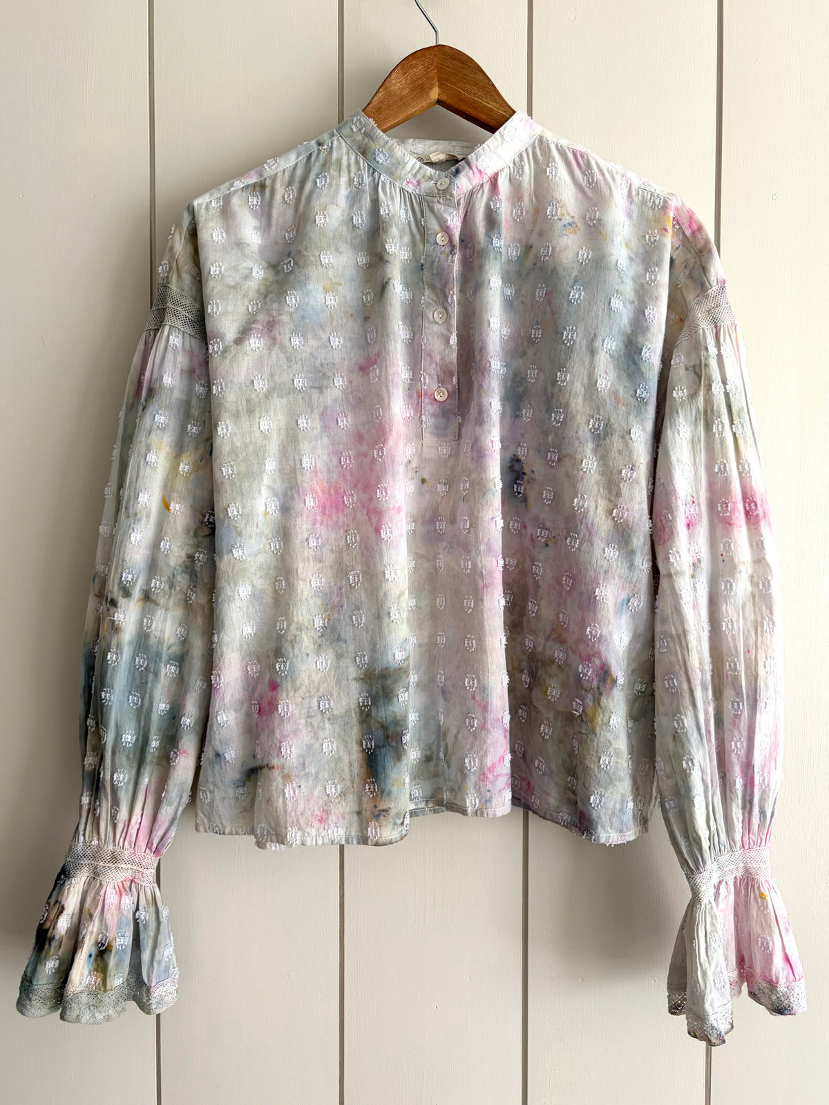 Maison Anana Swiss Dot Lace Cuff Blouse, Sz M